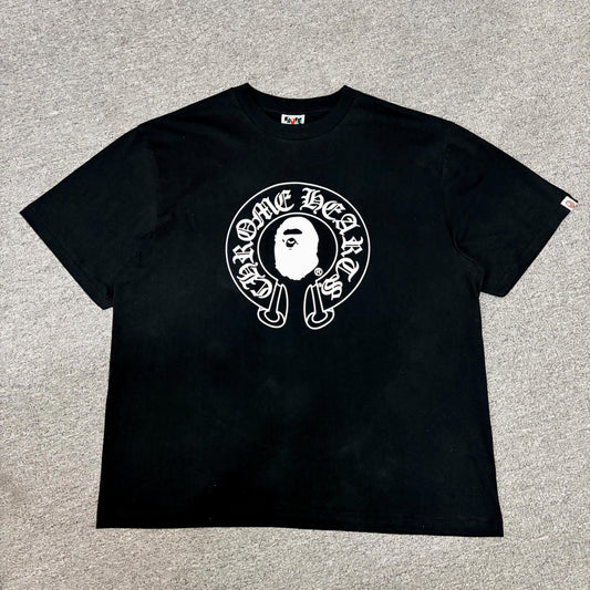 Black BAPE x Chrome Hearts Ape Head graphic T-shirt front view