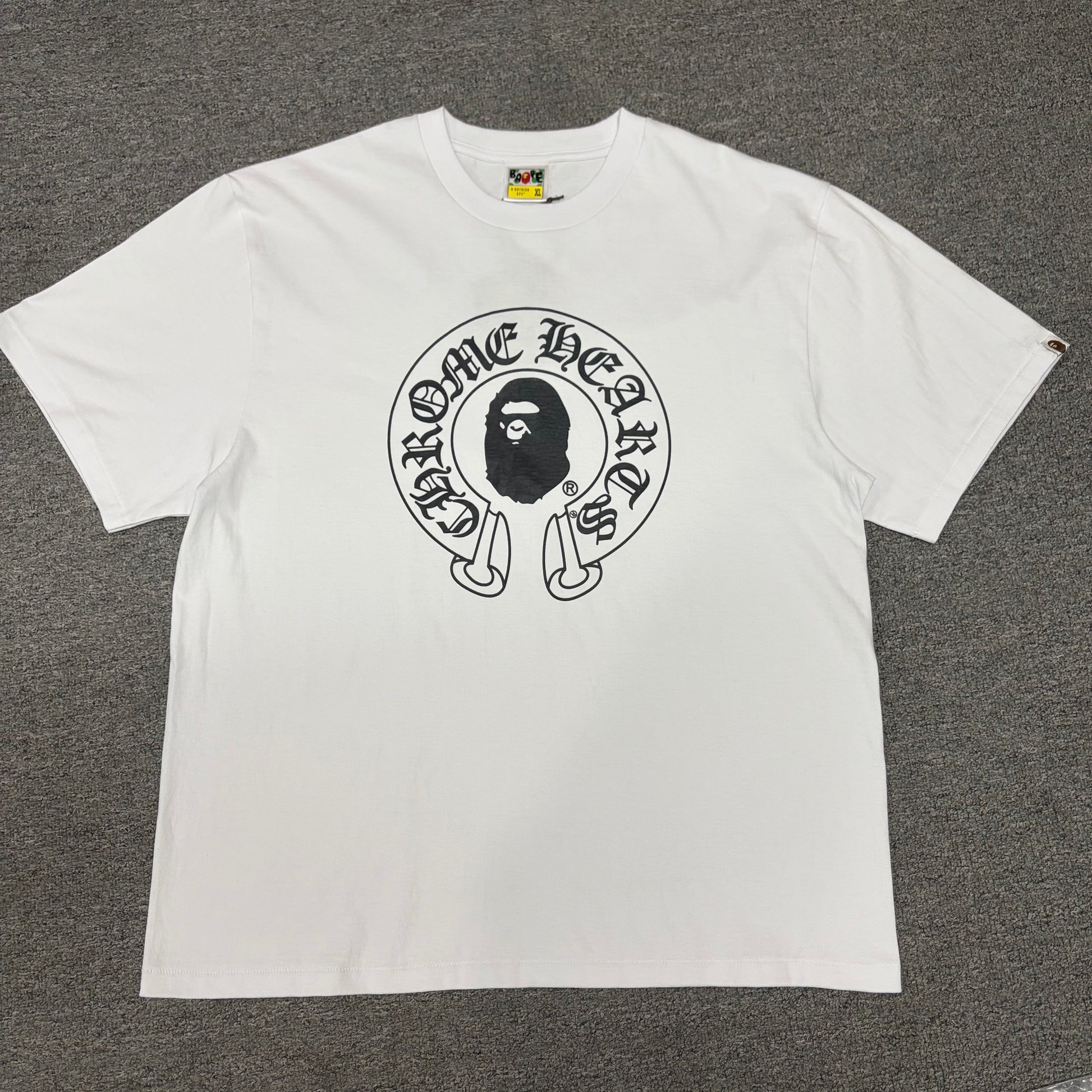 White BAPE x Chrome Hearts Ape Head graphic T-shirt front view