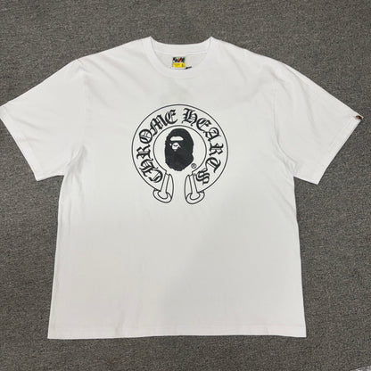 White BAPE x Chrome Hearts Ape Head graphic T-shirt front view