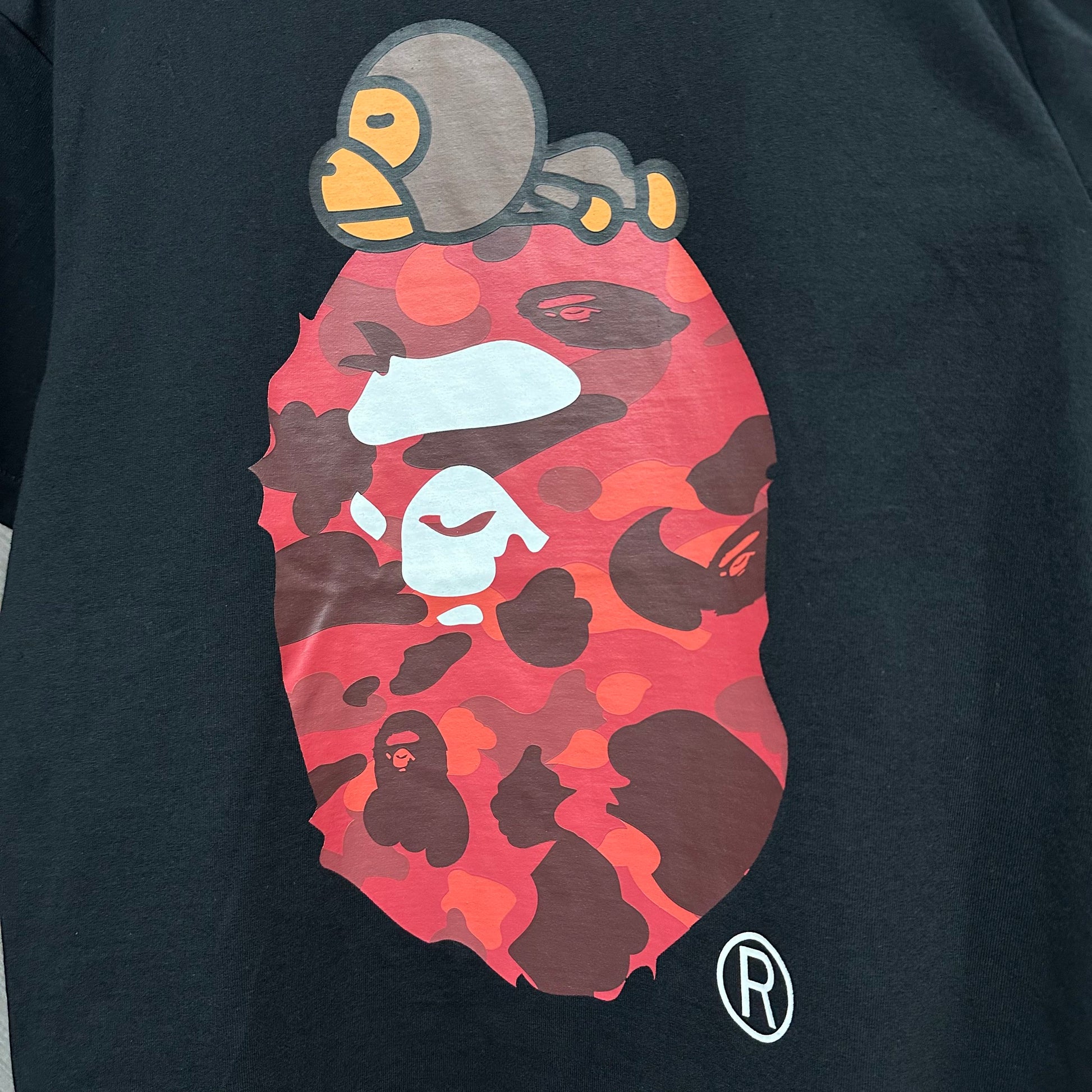 Red camouflage Baby Milo and Big Ape front graphic detail