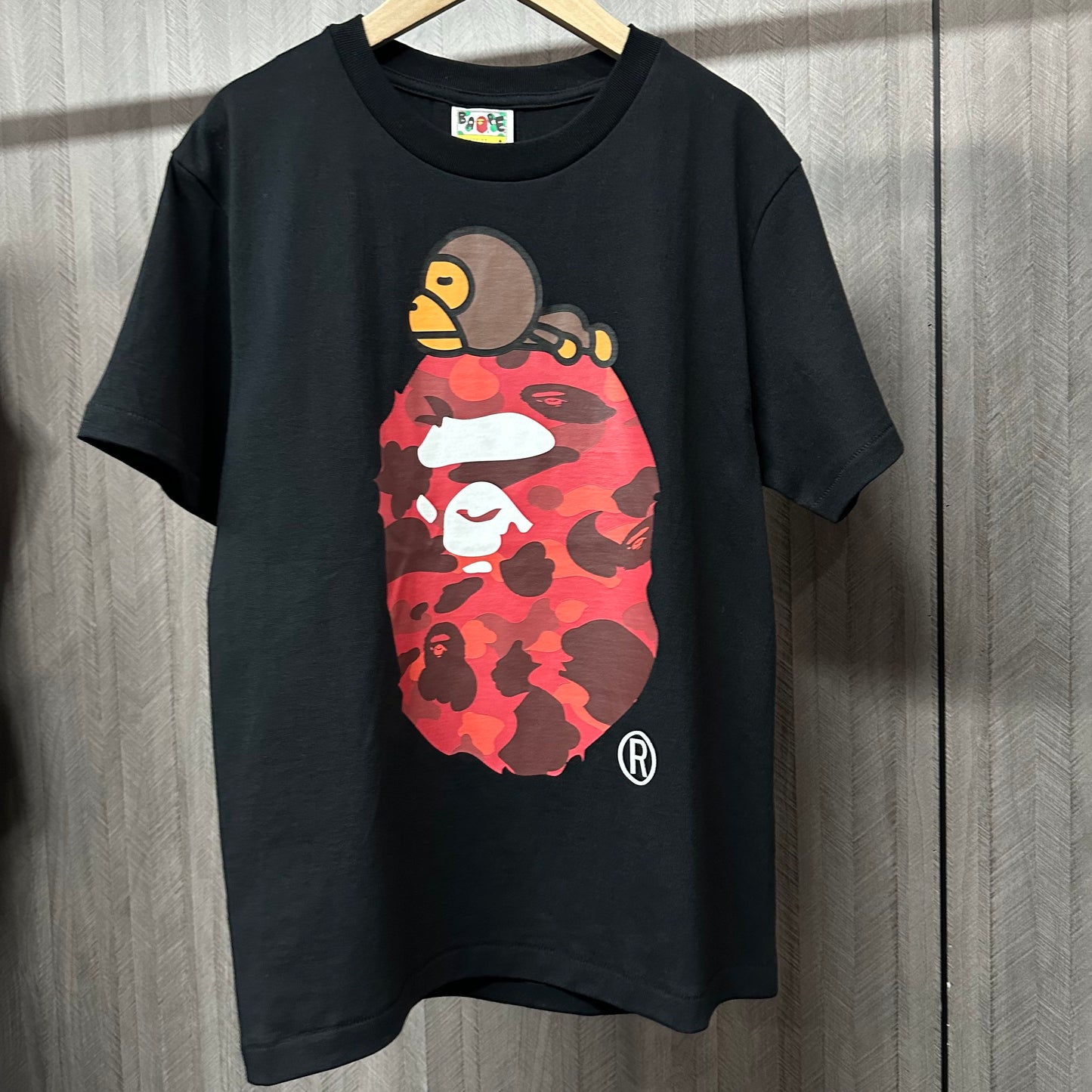 Black red camo Milo on Big Ape graphic T-shirt front view