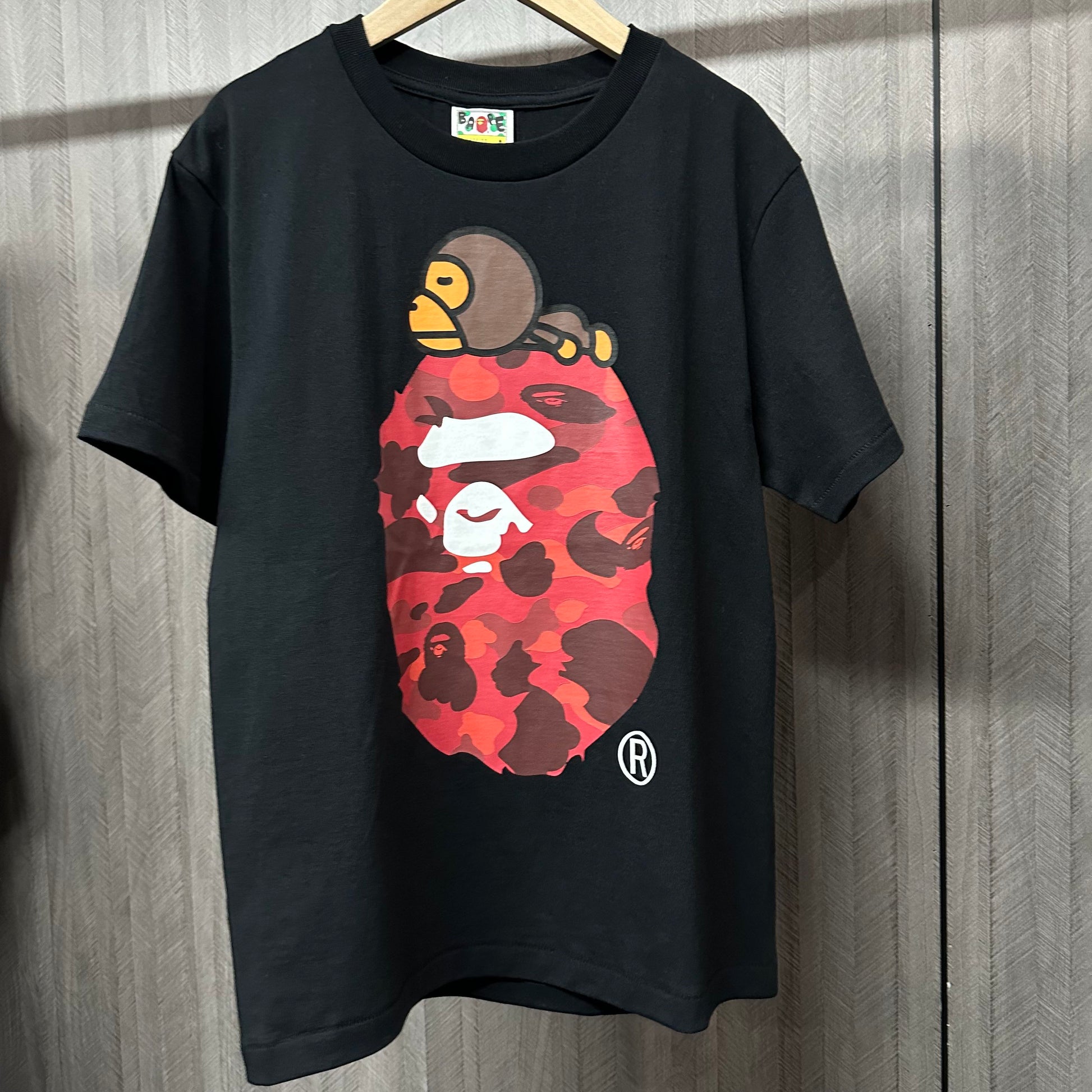 Black red camo Milo on Big Ape graphic T-shirt front view