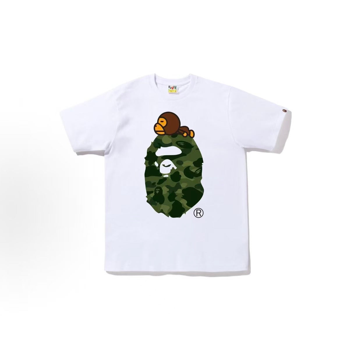 BAPE White green ABC camo Milo on Big Ape graphic T-shirt front view