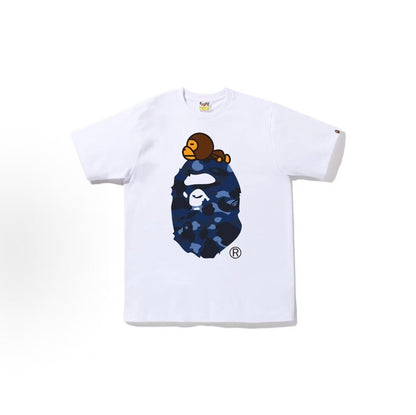 BAPE White blue camo Milo on Big Ape graphic T-shirt front view