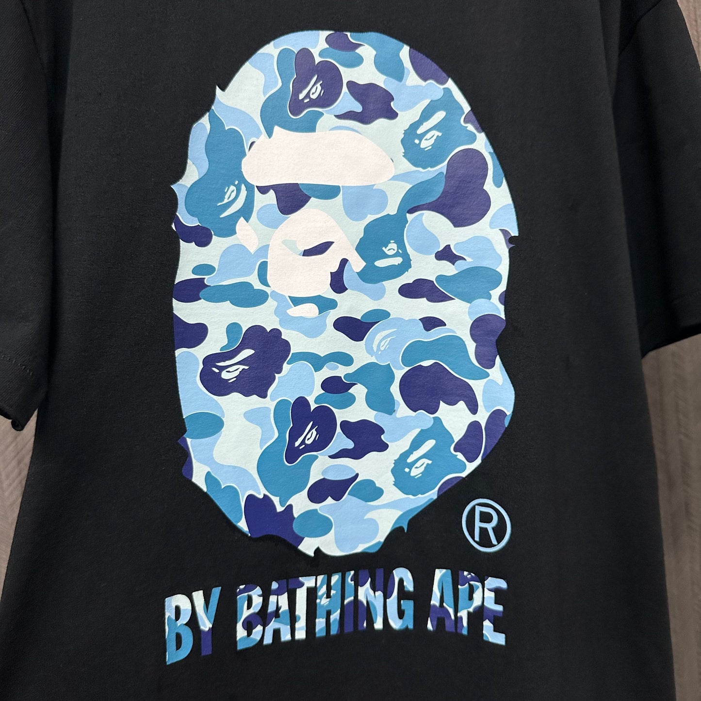 BAPE Blue ABC camouflage Ape Head front print detail