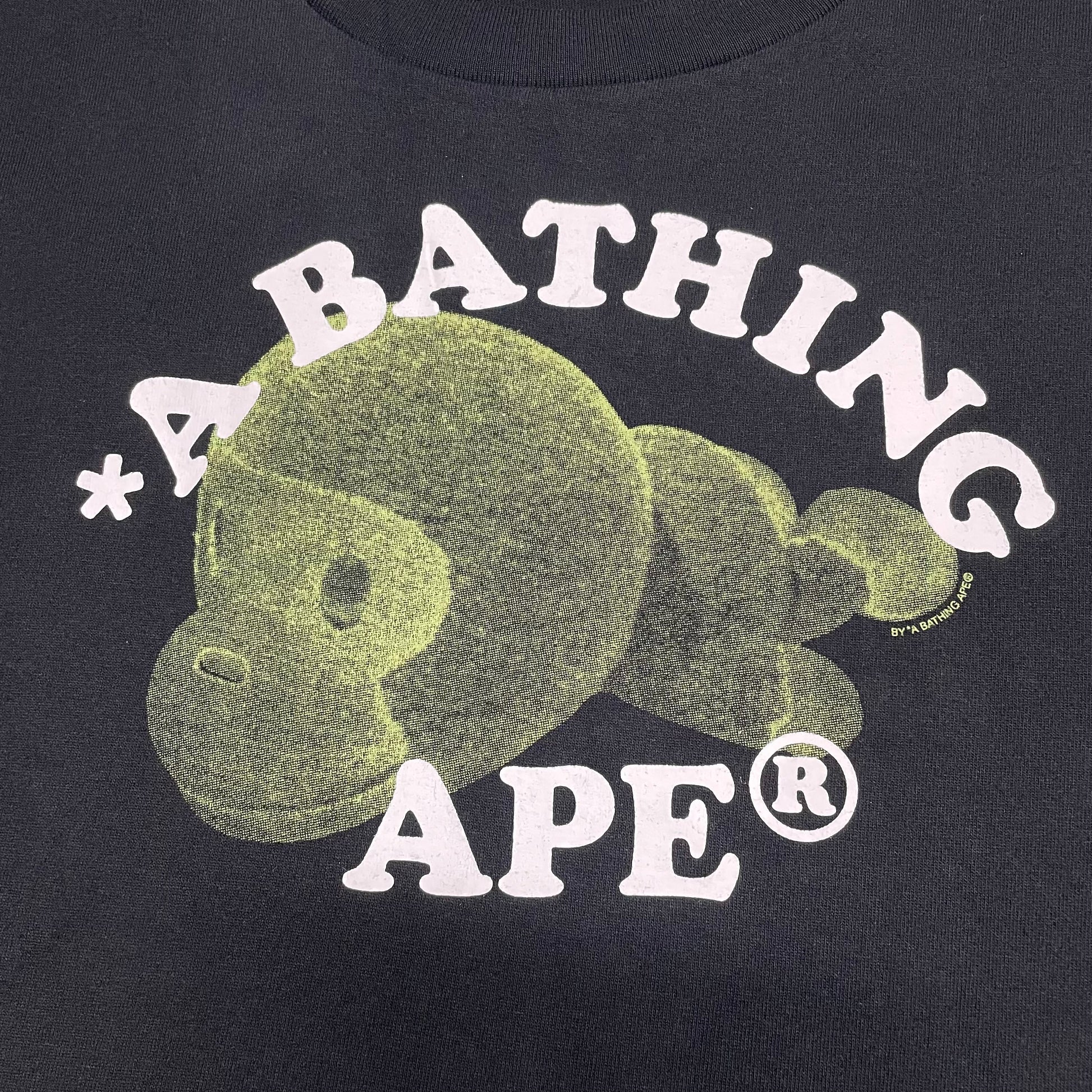 BAPE Green textured Boa Ape graphic detail on black T-shirt