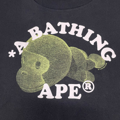 BAPE Green textured Boa Ape graphic detail on black T-shirt