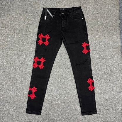 AMIRI MA Quad Appliqué Skinny Jeans Black Red