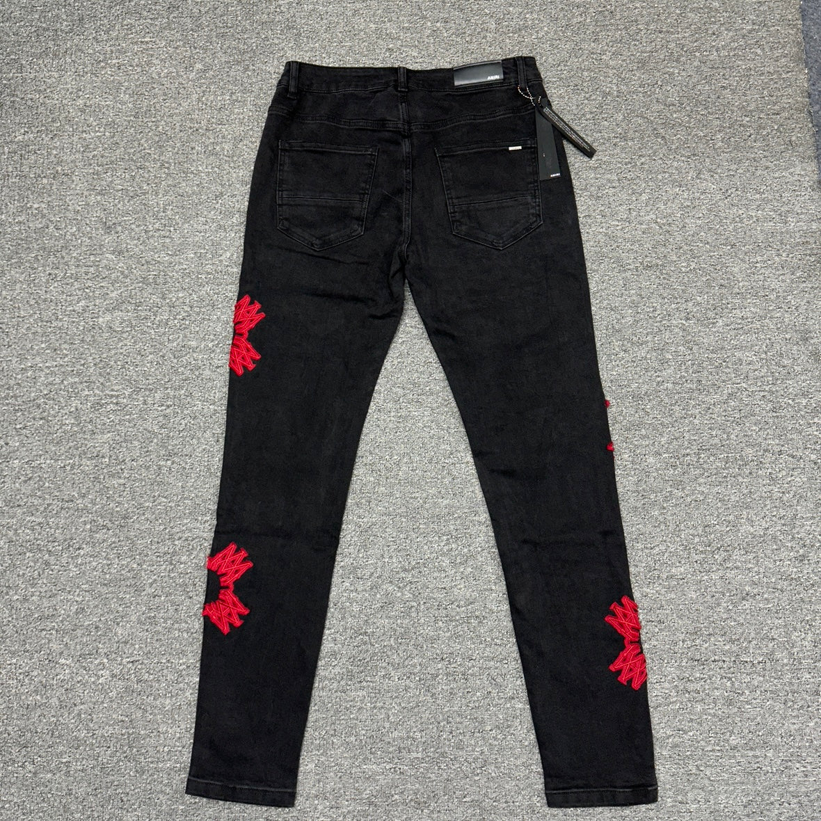 AMIRI MA Quad Appliqué Skinny Jeans Black Red