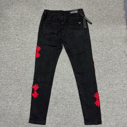 AMIRI MA Quad Appliqué Skinny Jeans Black Red