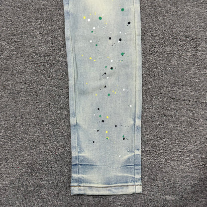 AMIRI Painter Staggered Logo Skinny Jeans Bleach Indigo