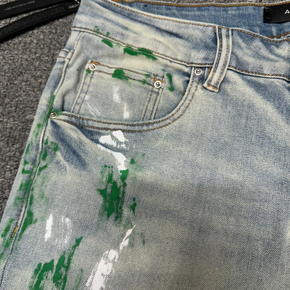 AMIRI Painter Staggered Logo Skinny Jeans Bleach Indigo