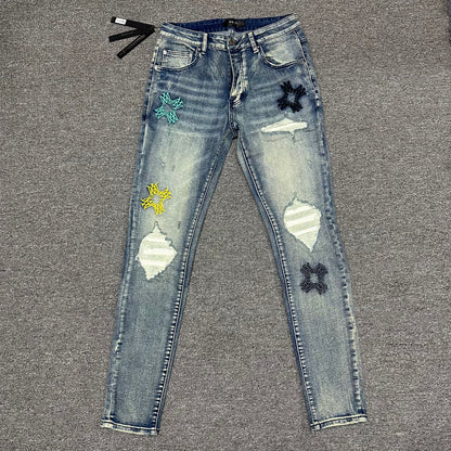 AMIRI Multicolor MA Quad Appliqué Distressed Jeans
