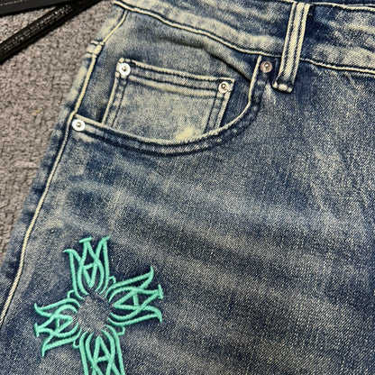 AMIRI Multicolor MA Quad Appliqué Distressed Jeans