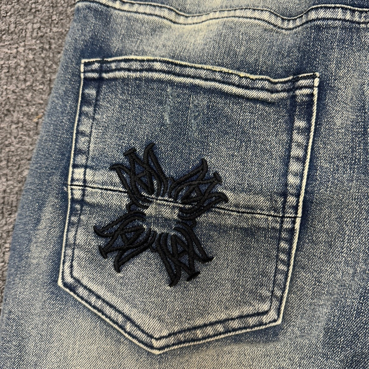 AMIRI Multicolor MA Quad Appliqué Distressed Jeans