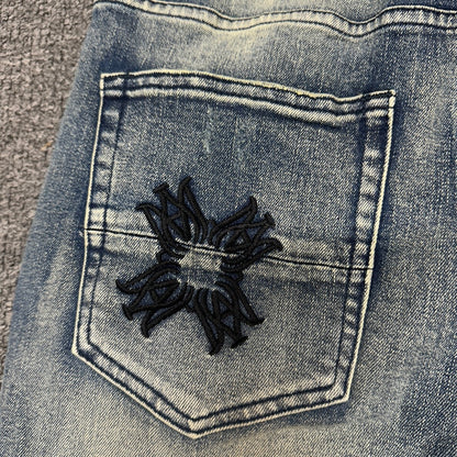 AMIRI Multicolor MA Quad Appliqué Distressed Jeans