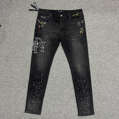 AMIRI Painter Staggered Logo Skinny Jeans Washed Black