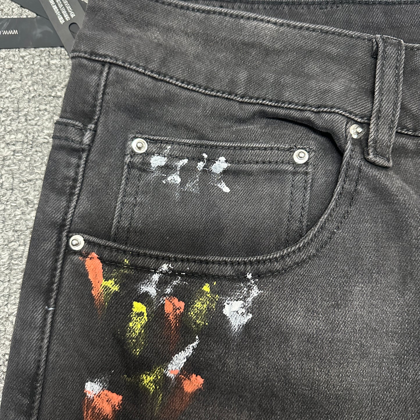 AMIRI Painter Staggered Logo Skinny Jeans Washed Black