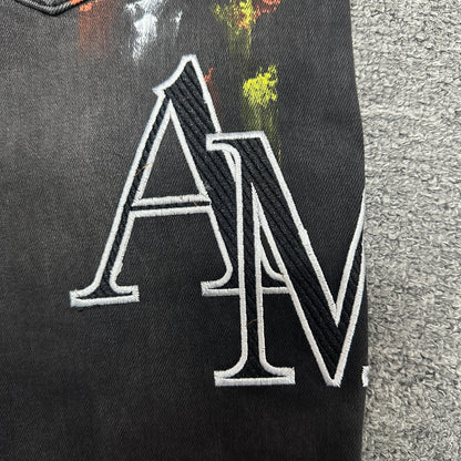 AMIRI Painter Staggered Logo Skinny Jeans Washed Black