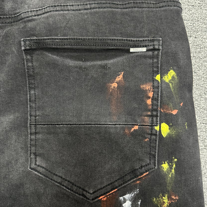 AMIRI Painter Staggered Logo Skinny Jeans Washed Black