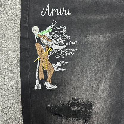 AMIRI Western Patch Distressed Jeans Faded Black