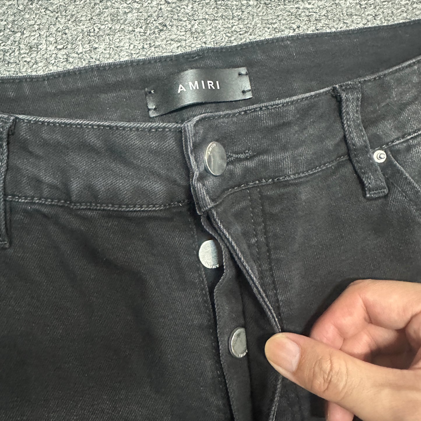 AMIRI Western Patch Distressed Jeans Faded Black