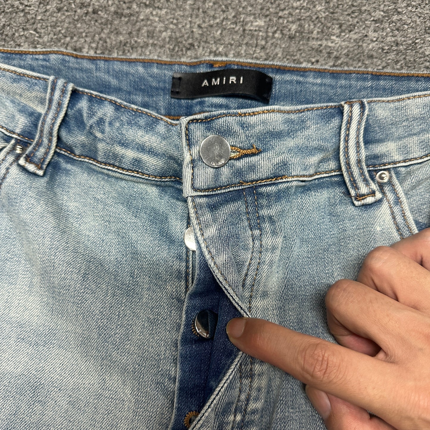 AMIRI Distressed Skinny Jeans Light Indigo