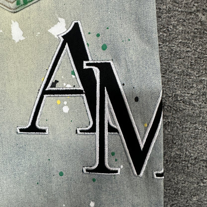 AMIRI Painter Staggered Logo Skinny Jeans Light Indigo