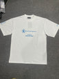 Clean white casual tee front view with matching blue World Food Programme graphic logo on chest