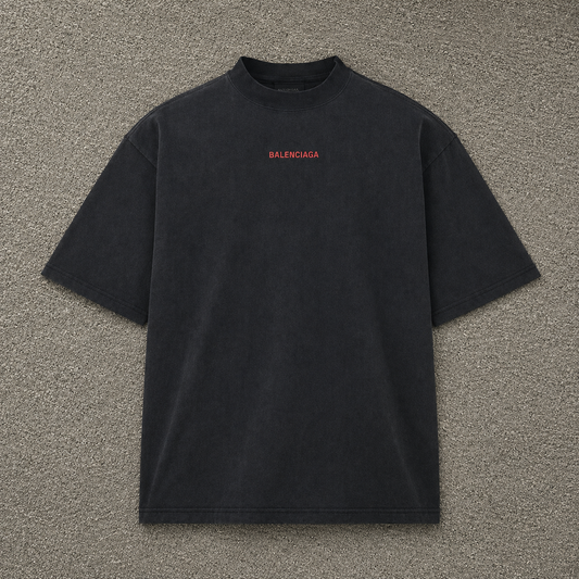 Black Balenciaga crewneck tee with small red chest logo