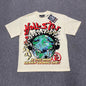 Hellstar Records Is This What Heaven Sounds Like T-Shirt in cream front view with oversized Earth and headphones graphic