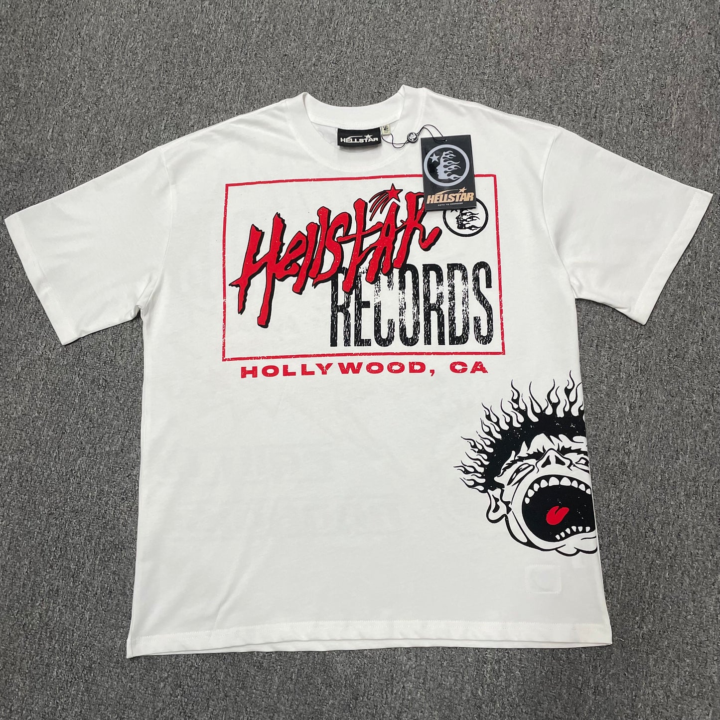 Hellstar Path to Paradise T-Shirt in white front view with distressed Records and Hollywood graphic