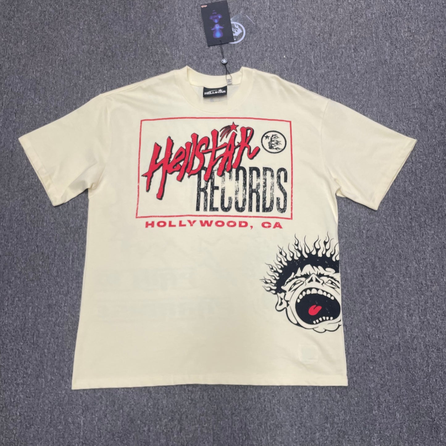 Hellstar Path to Paradise T-Shirt in cream front view with red and black Records graphic