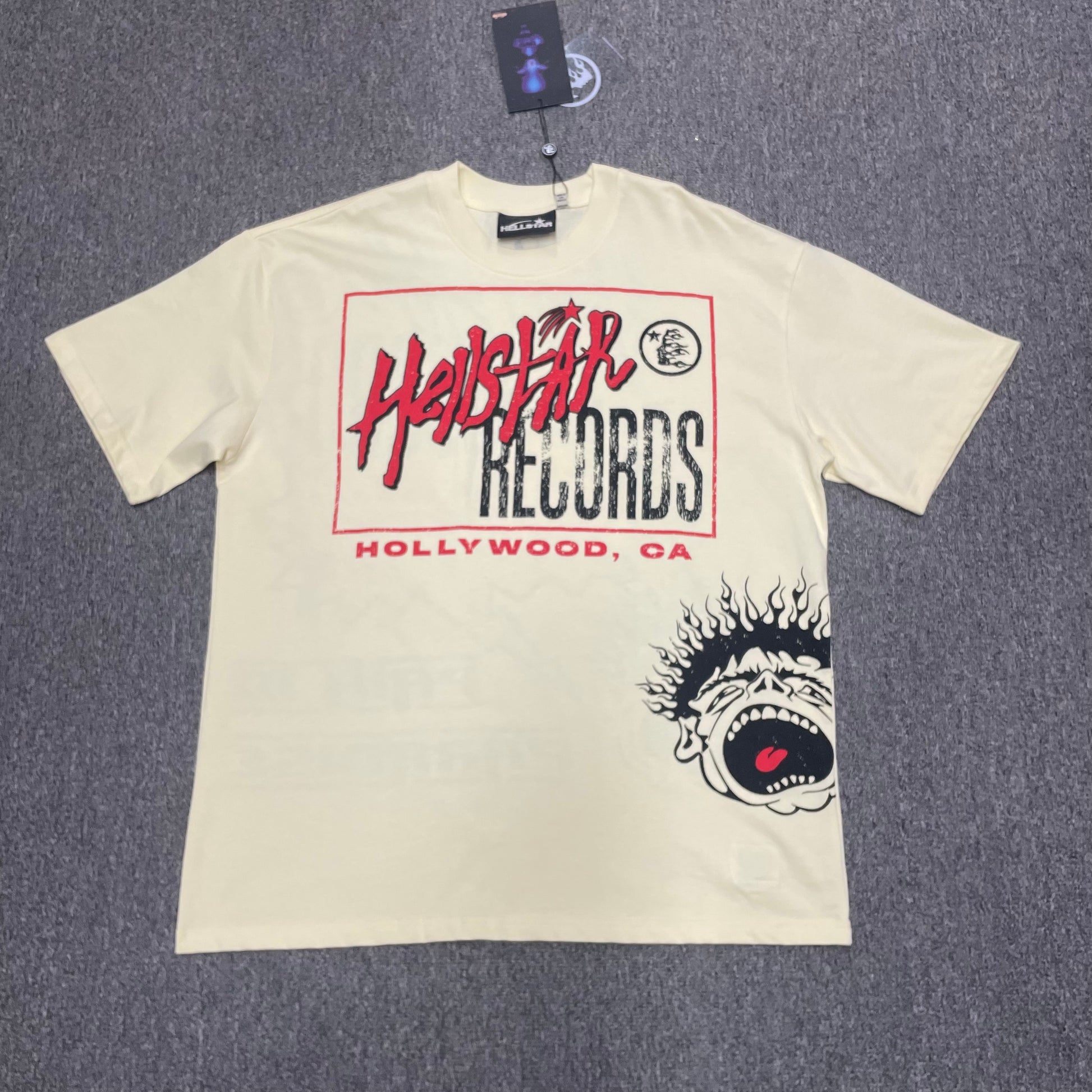 Hellstar Path to Paradise T-Shirt in cream front view with red and black Records graphic
