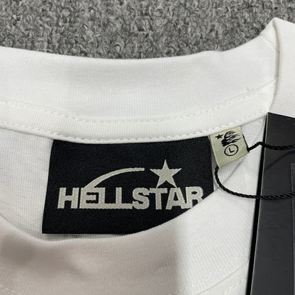 Hellstar branded neck label and crew-neck stitching on the Breaking News T-Shirt
Hellstar Breaking News T-Shirt wash label showing fabric size and garment care information
Size label detail inside the Hellstar Breaking News graphic T-shirt
Hellstar branded hangtag attached to the white Breaking News graphic T-shirt