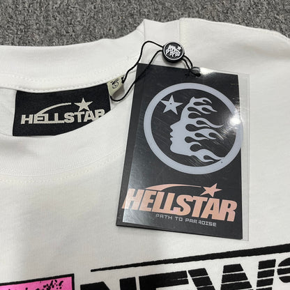 Hellstar branded neck label and crew-neck stitching on the Breaking News T-Shirt
Hellstar Breaking News T-Shirt wash label showing fabric size and garment care information
Size label detail inside the Hellstar Breaking News graphic T-shirt
Hellstar branded hangtag attached to the white Breaking News graphic T-shirt