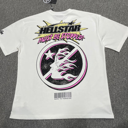 Hellstar Breaking News white T-shirt back view showing the full rear graphic artwork