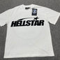 Hellstar Sports Logo T-Shirt in white front view with oversized black wordmark and shooting-star graphic