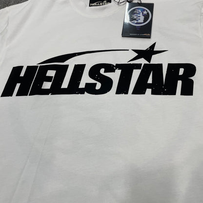 Full oversized Hellstar Sports wordmark graphic printed across the front of the white T-shirt
Close-up of the black Hellstar wordmark and shooting-star graphic on the white Sports Logo T-Shirt
Detailed view of the black graphic print texture on the Hellstar Sports Logo white T-shirt
Close-up of the shooting-star graphic above the Hellstar logo on the white T-shirt