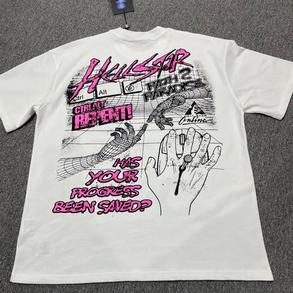 Hellstar Online white T-shirt back view showing the complete rear graphic artwork