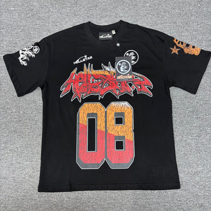 Hellstar 08 Path to Paradise T-Shirt in Black and Red front view with oversized gradient number graphic