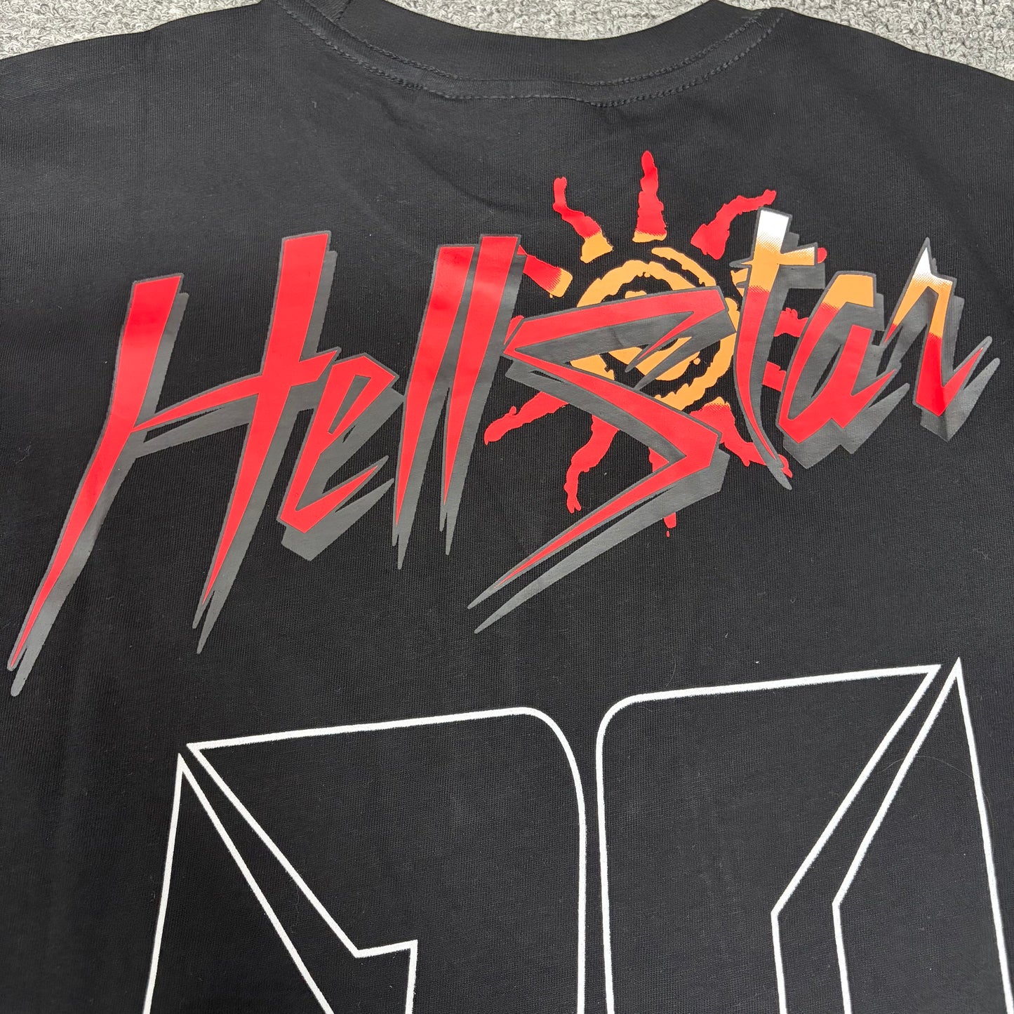 Close-up of the rear graphic print on the Hellstar 08 Path to Paradise T-Shirt