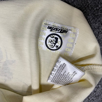 NFC tag detail on the Hellstar Helmet Tee for wholesale product inspection