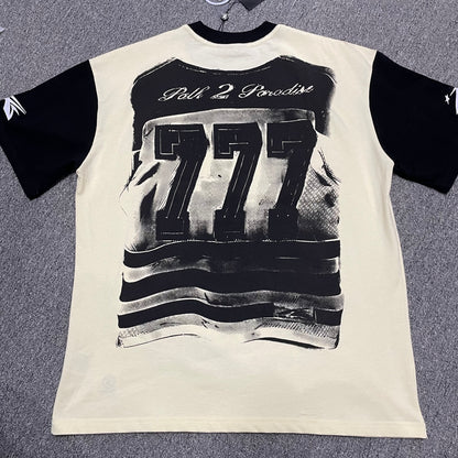 Hellstar Helmet Tee in Cream and Black back view with full rear graphic artwork