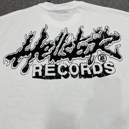 Full back graphic artwork on the Cream and Black Hellstar Helmet Tee
Close-up of the rear graphic print on the Hellstar Helmet T-Shirt
Detailed view of the distressed rear artwork on the Hellstar Helmet graphic T-shirt