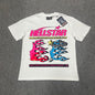 Hellstar Pixel T-Shirt in white front view with pink and blue flame-face graphics