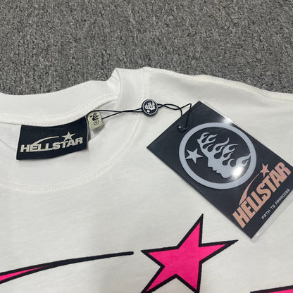 Hellstar branded neck label and crew-neck stitching on the Pixel T-Shirt
White ribbed crew-neck and stitching detail on the Hellstar Pixel T-Shirt
Size label detail inside the white Hellstar Pixel graphic T-shirt
Hellstar branded hangtag attached to the white Pixel graphic T-shirt