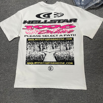 Hellstar Pixel white T-shirt back view with Path to Paradise graphic artwork