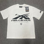 Hellstar Path to Paradise Logo T-Shirt in white front view with oversized black motion-star graphic