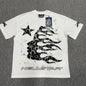 Hellstar Flame Tribal Motion T-Shirt in White front view with oversized black flame-profile graphic